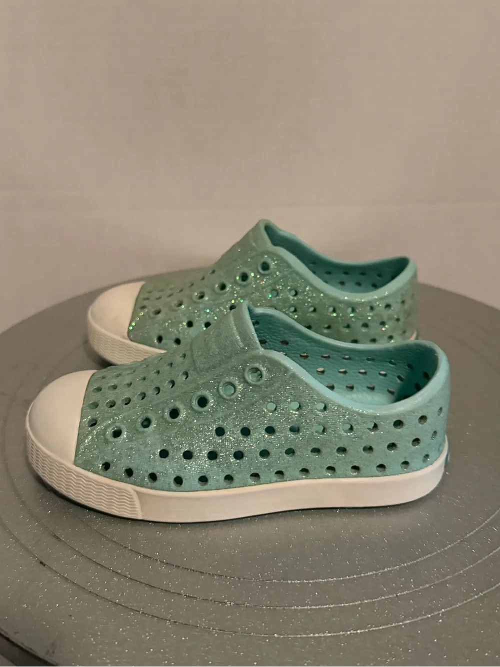 Native Shoes Jefferson Light Blue Sparkle Water Shoes Sz C7 Kids